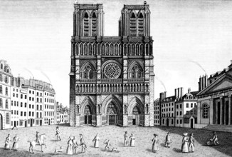 Notre Dame Cathedral, Paris, France, rosette, west side, entrance, two square towers, square,