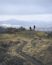 Viewpoint on the ruins of Mägdeberg Castle, with a view of the Hegau volcano Hohenhewen on the