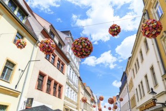 Petersstraße pedestrian zone in downtown Freiberg, Saxony, Germany