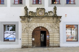 Richly decorated entrance portal of a representative town house, Obermarkt 1, Freiberg, Saxony,