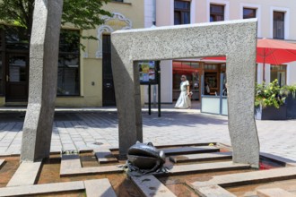 Water feature in the Burgstraße pedestrian zone, Freiberg, Saxony, Germany