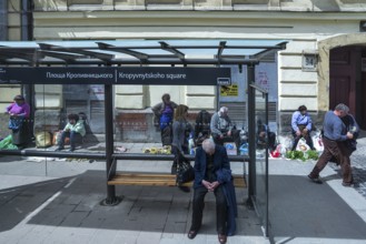 Vegetable sale on the street, front bus stop, Lviv, Galicia, Ukraine