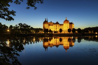 Night view of Moritzburg hunting lodge, Meissen district, Saxony, Germany