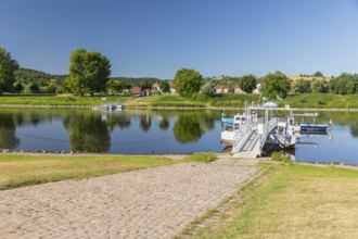 Elbe ferry between Gauernitz and Coswig at the ferry terminal in Coswig, Saxony, Germany