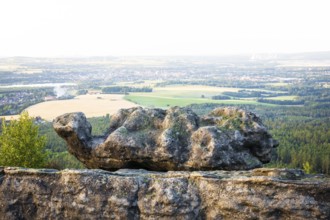 Turtle rock formation on Mount Töpfer near Oybin with views of Zittau and as far as Poland, Zittau