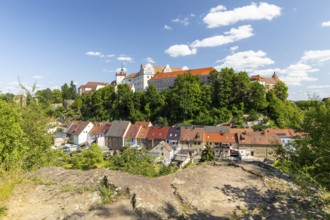City view of the old town with Ortenburg, St. Peter's Cathedral and Matthias Tower, below the