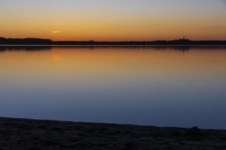 Sunset on the beach of Bautzen Reservoir, Upper Lusatia, Saxony, Germany