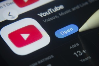 Dhaka, Bangladesh- 01 Dec 2025: A close-up of the youtube app icon in the App Store on an iPad