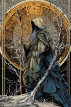 Modern representation of tarot card The Hermit symbolizing enlightenment, soul searching,
