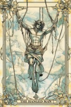Modern representation of tarot card The Hanged Man symbolizing uncertainty, lack of direction,