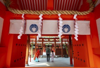 Visitors to Yoshida Shrine Sanctuary, Shinto Shrine, Kyoto, Japan