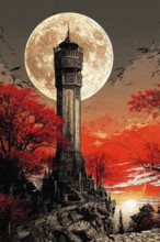 Modern representation of tarot card The Tower symbolizing chaos, destruction, disaster, tragedy,