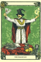 Classical representation of tarot card The Magician symbolizing power, influence, skill, ability,