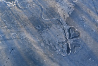 Lake, frozen, ice, heart, art, hoarfrost, cold, winter, sunny, aerial view, Riegsee, Murnau,