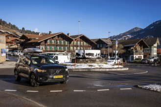 Traffic roundabout, Zweisimmen, Switzerland