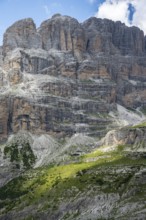 Cliffs and Rifugio Maria e Alberto ai Brentei, Brenta Mountains, Brenta-Adamello Natural Park,