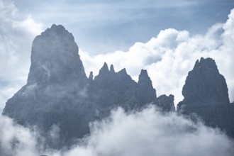 Fog and Torre Di Brentai, Rocky Mountain Peaks and Mountain Landscape, Brenta Mountains,