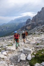 Climbers on a hiking trail, rocky mountain landscape, Via Ferrata SOSAT via ferrata, Brenta