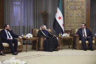 In Damascus, Syria on February 5, 2026, Syrian Foreign Minister Assad al-Shaibani meets with the