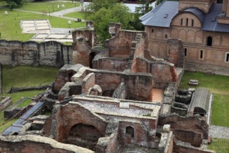 The royal courtyard, Curtea Domneasca, in Targoviste, Romania. The ruins of the fortress are known