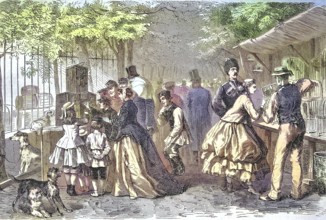 The German bird market in the garden of the stock exchange in Saint Petersburg, Russia/The German