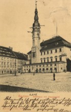 Historical postcard around 1900, Bautzen, town hall and main market, Saxony, Germany, digital