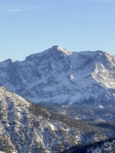 Zugspitze peaks, snowy mountain peaks, view from Tegelberg in winter, Schwangau, Allgäu Alps,