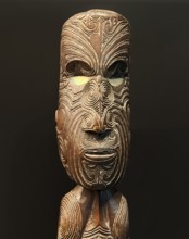 Carved wooden figure with artistic pattern, Maori art, Museum Five Continents, Bavaria, Germany