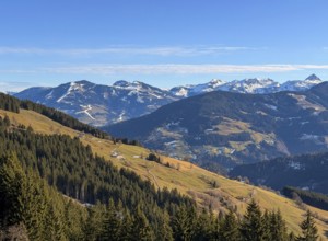 View of mountain landscape in Kelchsau, Kitzbühel Alps, Tyrol, Austria
