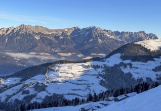Mountain landscape in winter, rocky mountains of the Wilder Kaiser, Hochsöll, Kitzbühel Alps,