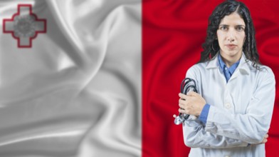 Maltese national health system, Medical professional on Malta flag background
