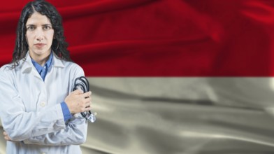 Indonesian national health system, Medical professional on Indonesia flag background