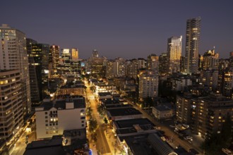 Vancouver downtown with Robson Street, night view