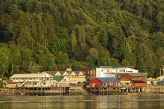 View from the Pacific Ocean of Alert Bay Village, Cormorant Island, British Columbia, Canada