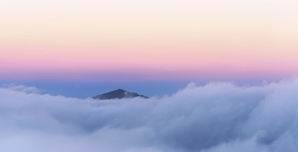 Jura foothills strehen over the sea of fog in the light of dawn, Talheim, Canton of Aargau,