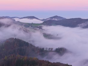 View from the Gisliflue of the Jura foothills covered in fog from the left, Summerholde,