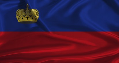 Liechtenstein flag with cloth textured background. National flag of Liechtenstein with realistic