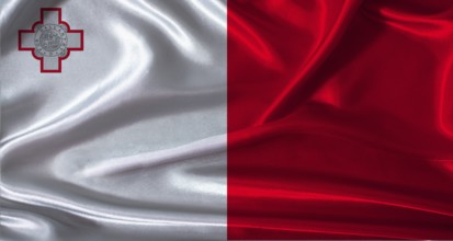 National flag of Malta with cloth texture. Malta flag with realistic texture background