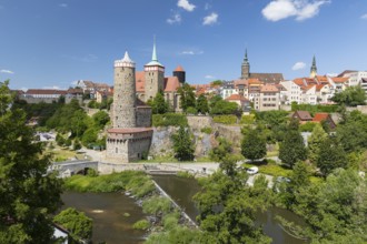 City view with Spree, Ortenburg, Alte Wasserkunst, St. Michael's Church, St. Peter Cathedral and