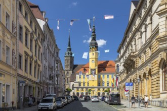 Inner Lauenstraße with St. Peter's Cathedral and Town Hall, Bautzen, Upper Lusatia, Saxony