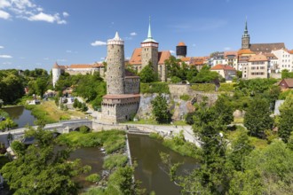 City view with Spree, Ortenburg, Alte Wasserkunst, St. Michael's Church and Cathedral, Bautzen,
