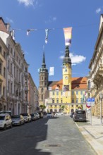 Inner Lauenstraße with St. Peter's Cathedral and Town Hall, Bautzen, Upper Lusatia, Saxony
