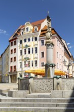 Ritter-Dutschmann-Brunnen on the main market in Bautzen, Upper Lusatia, Saxony