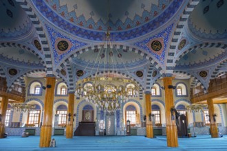 Magnificent mosque interior with blue dome and rich ornaments, atmospheric and sublime, Kapu