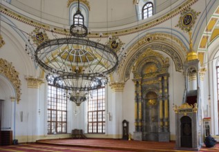Magnificent interior of a mosque with ornate decorations and large windows, Aziziye Mosque, Ottoman