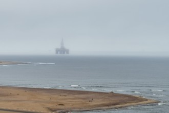 Hazy weather, oil rig near Walvis Bay, Namibia
