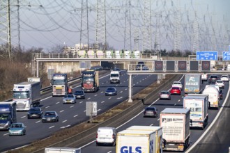 A57 motorway near Kaarst in the Rhein-Kreis Neuss, view towards Kaarst motorway junction, heavy