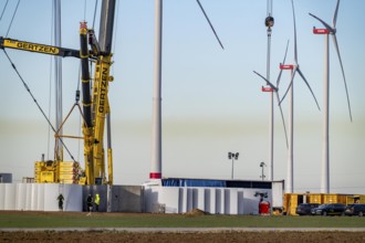 Construction site of the new Bedburg 3 wind farm, on recultivated open-cast mining site, 9 wind
