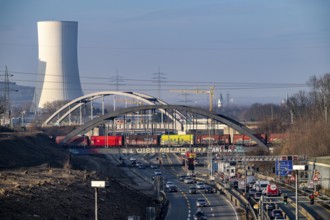 Traffic jam on the A43 motorway near Herne, heading north, in front of the barrier system, the
