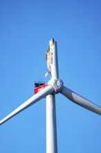 Defective wind turbine, bent rotor blade, in the Bedburg A44n wind farm, in the Garzweiler